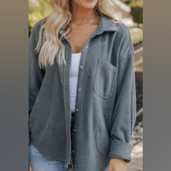 Treasure & Bond Dark Grey Fleece Knit Button Down - Picture 2 of 6